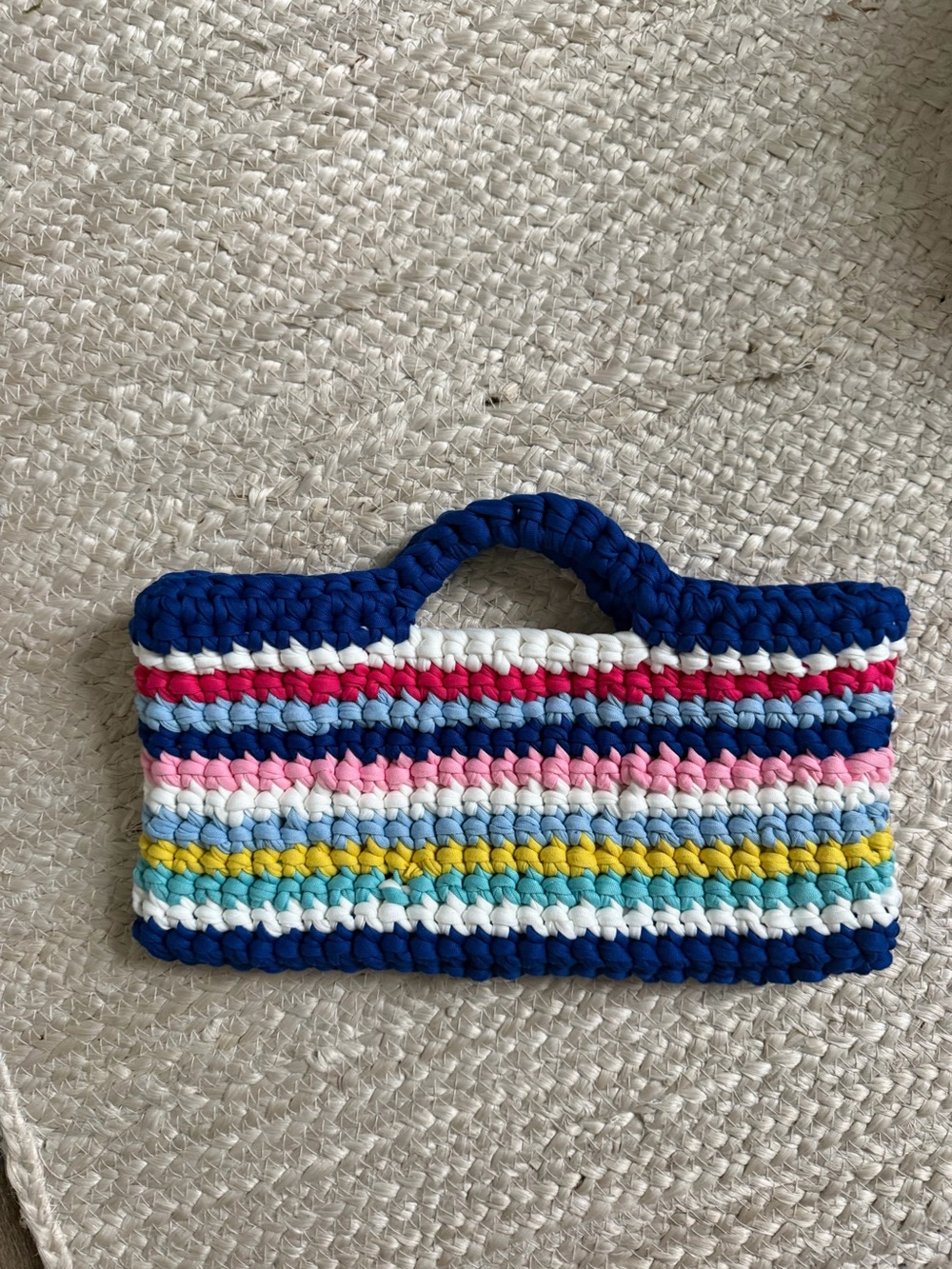 Handmade Crochet Clutch Bag in Multicolor Stripes